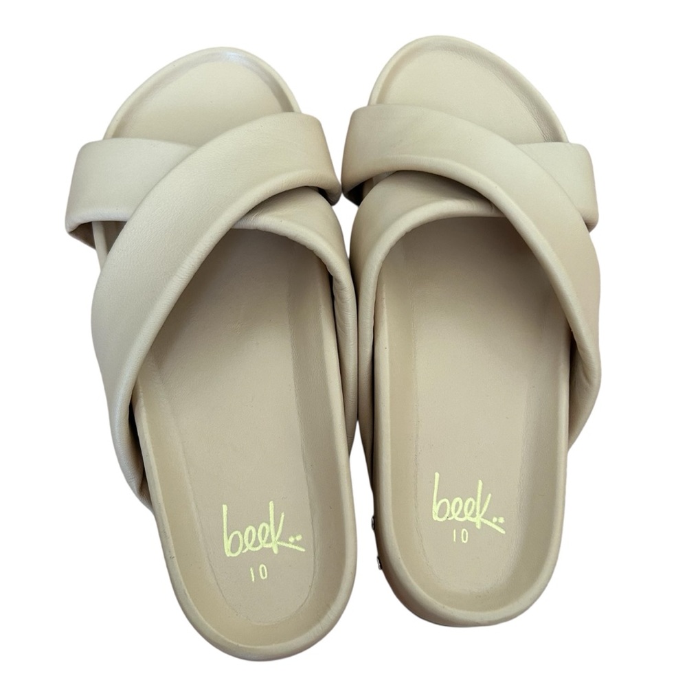 Beek Rhea Tan Leather Platform Slide Sandals Women’s Size 10 - Picture 3 of 8